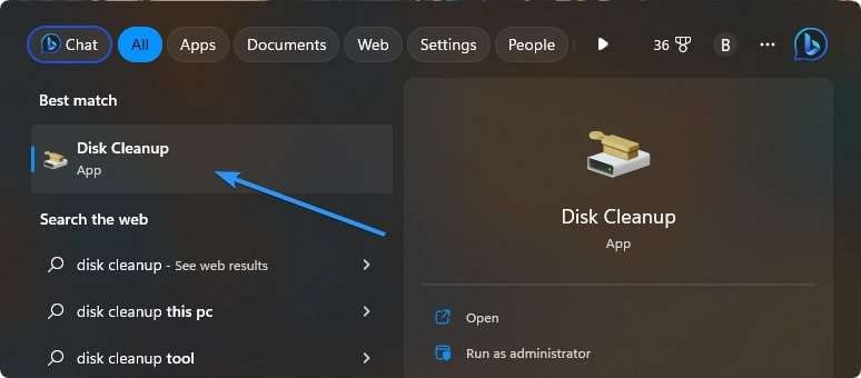 open the disk cleanup app