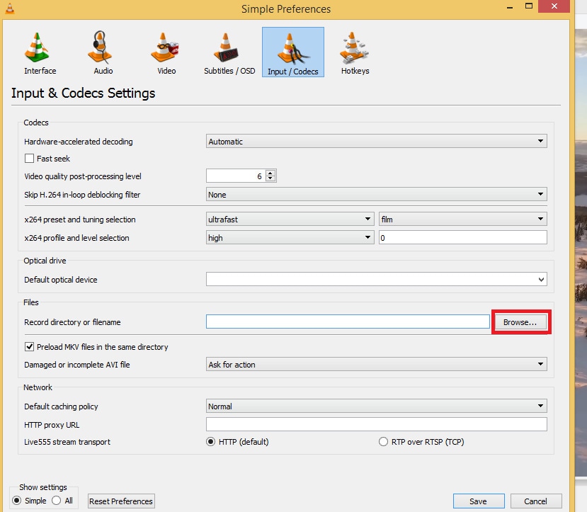 vlc record control under playback buttons