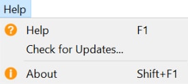 vlc help menu with check for updates command