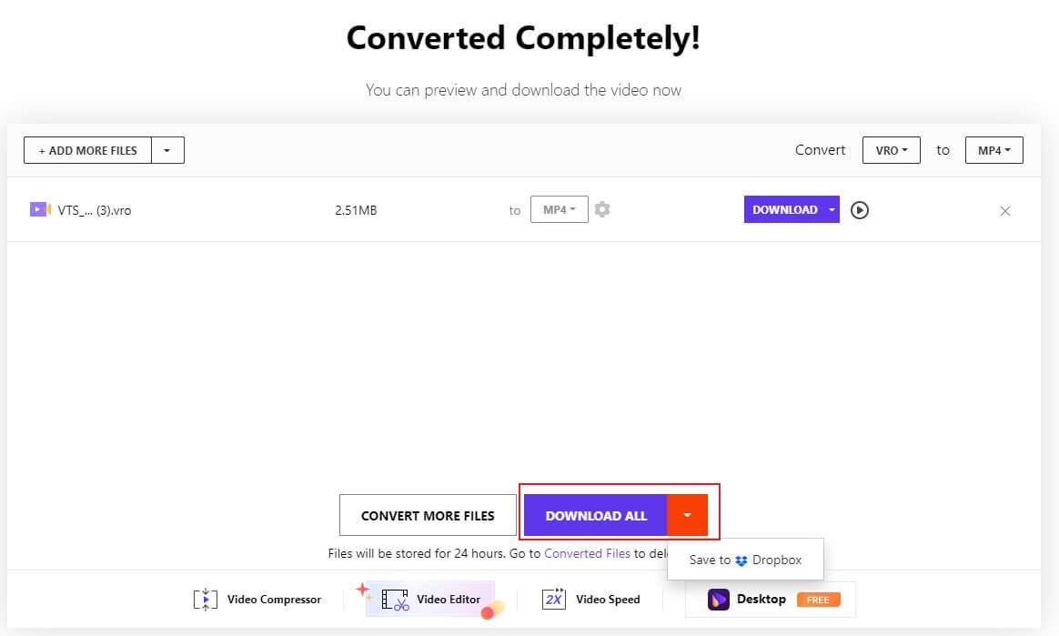 start the vro to mp4 conversion online