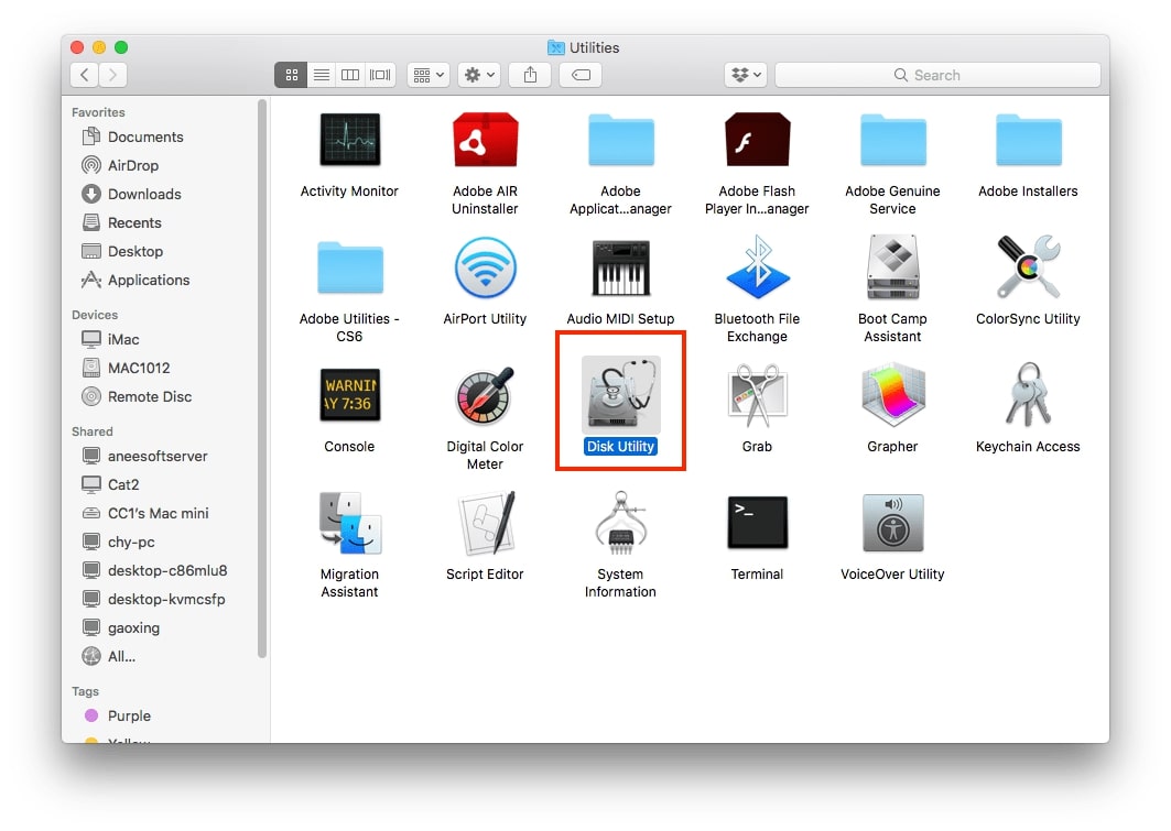 trouver l'utilitaire de disque sur mac