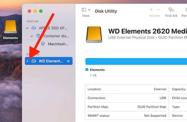 locate wd elements in disk utility