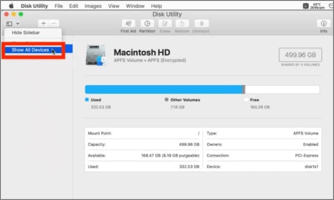 show all devices in disk utility