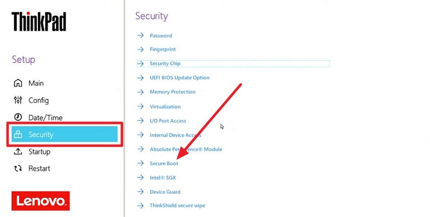 access security choose secure boot