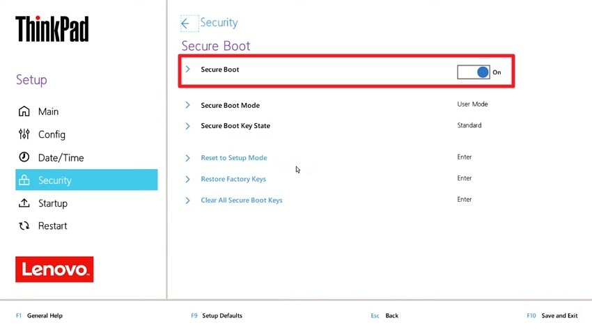 turn off secure boot