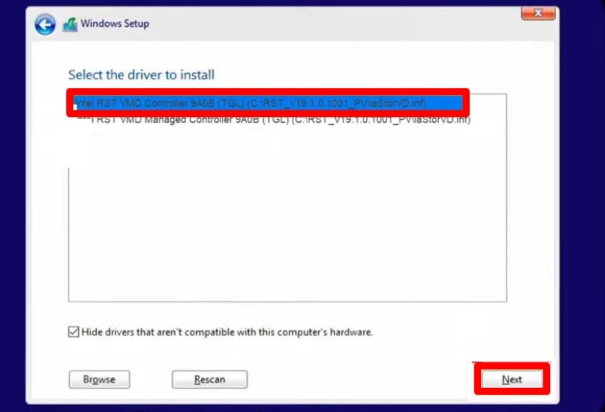 select driver press next