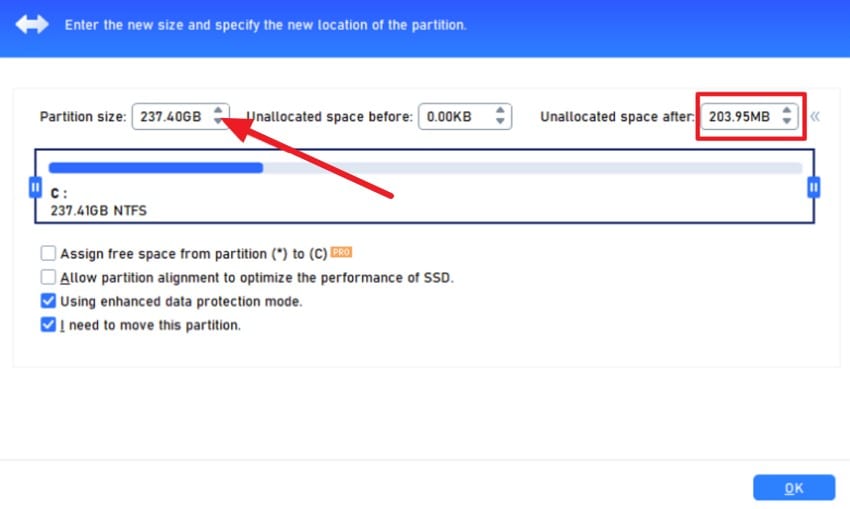 adjust partition size
