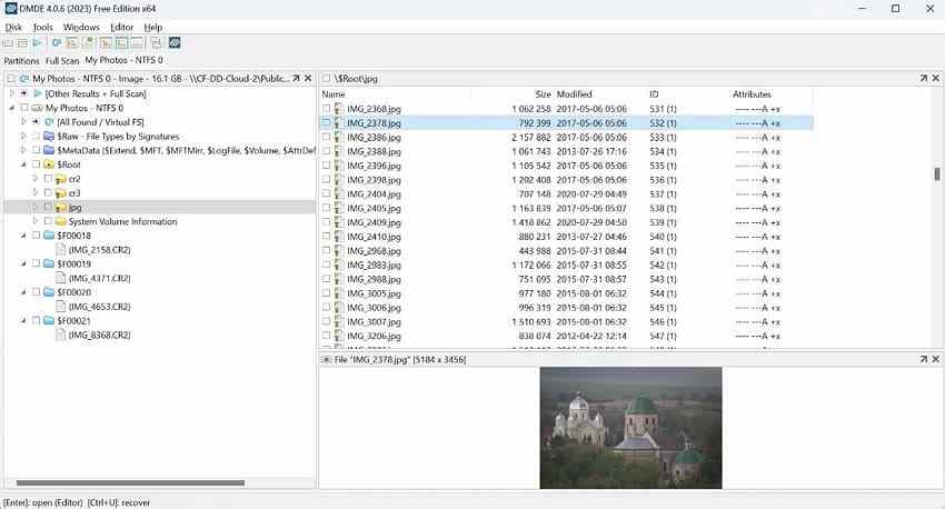 dmde file recovery file tree and preview interface