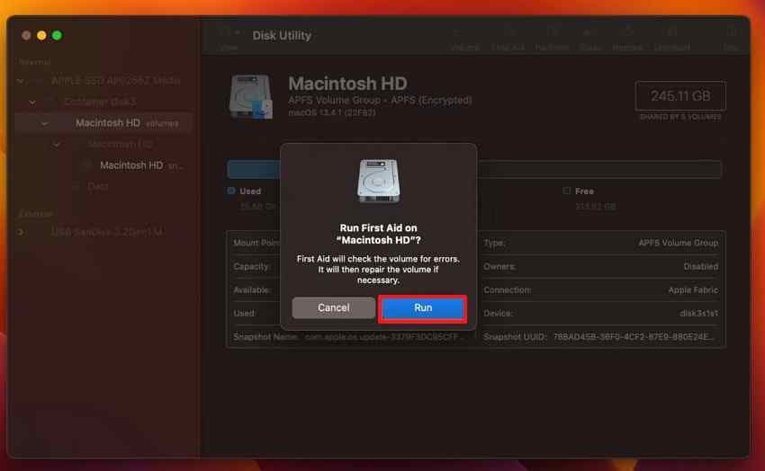 run first aid on selected wd volume in mac disk utility