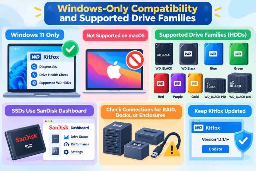 kitfox windows compatibility and supported wd hard drive families