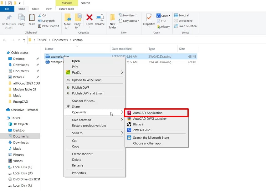 open file in autocad