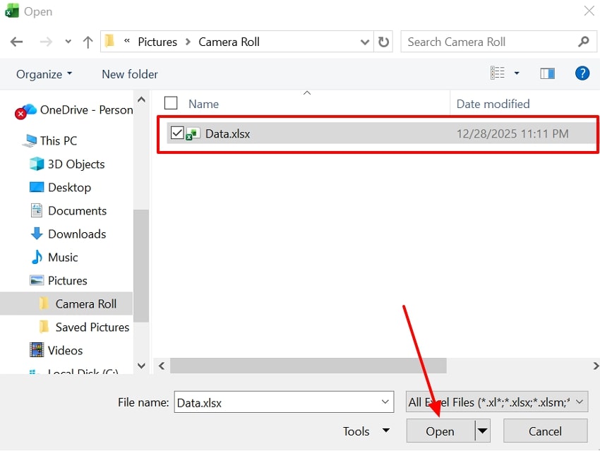 open file using excel