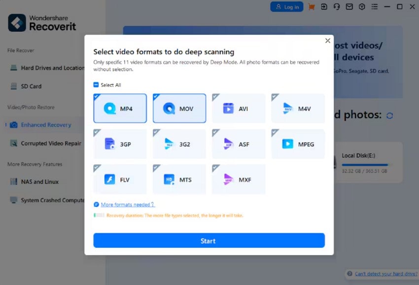 select video format