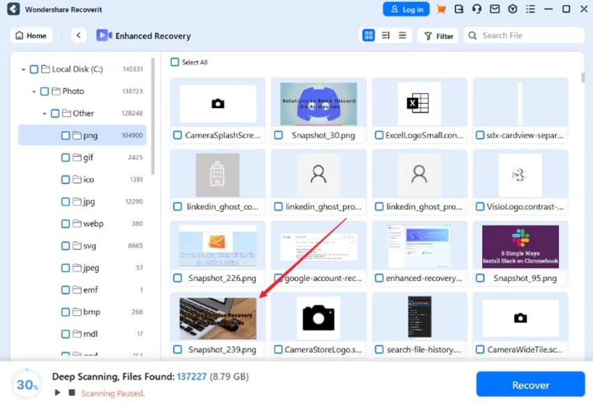 preview and hit recover for results