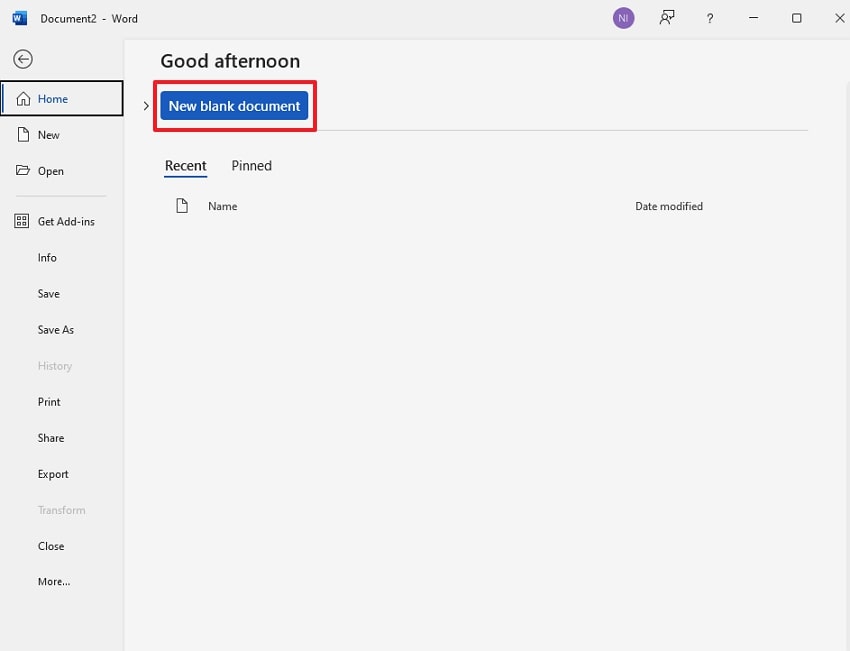 tap new blank document