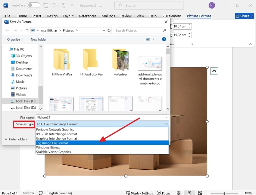 choose image format to save