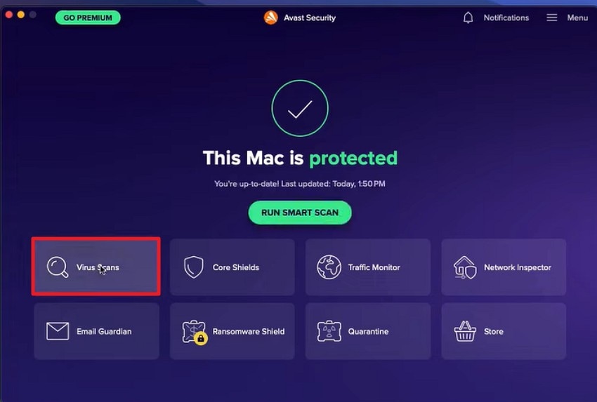 run virus scan on avast