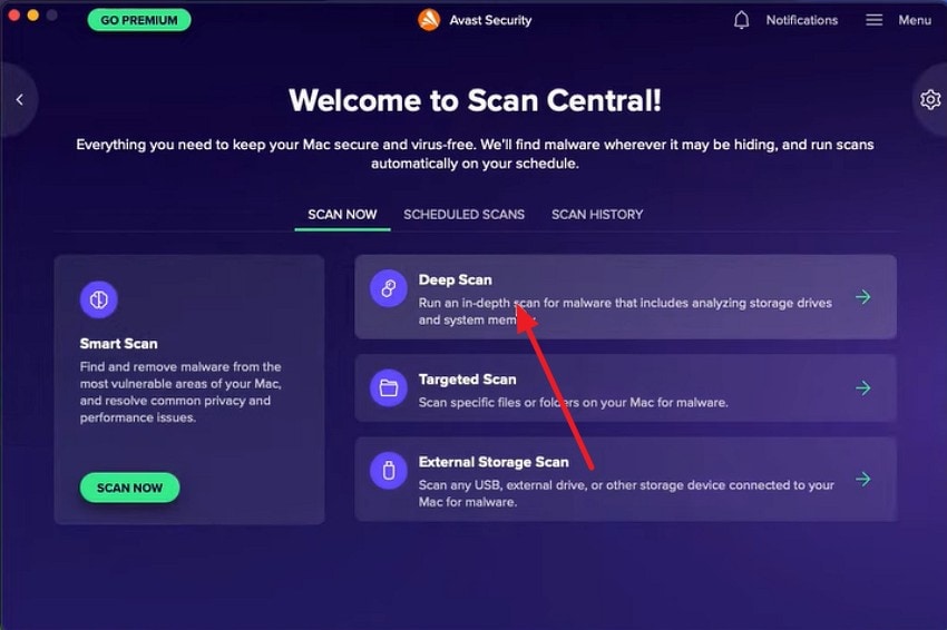 select deep scan option