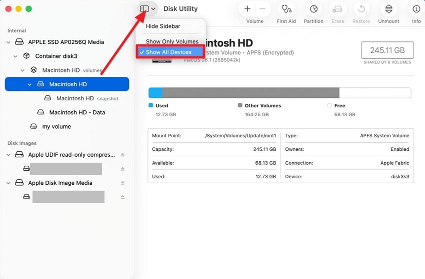 use disk utility option