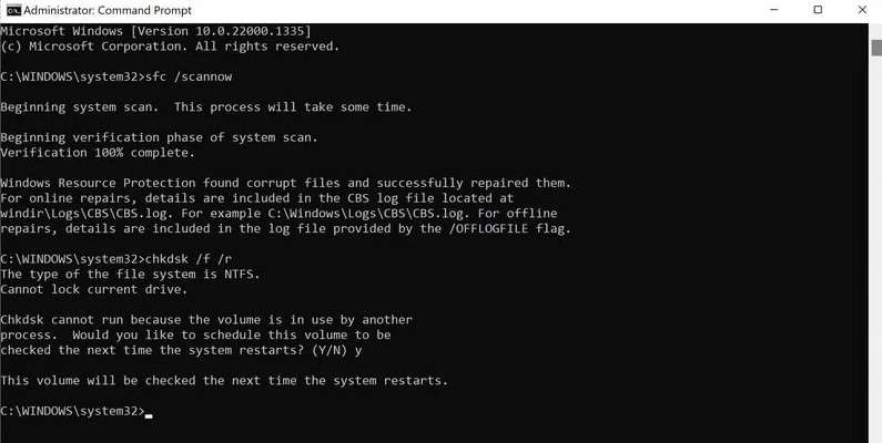 use the chkdsk command