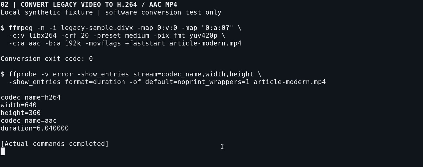 ffmpeg converts legacy video to h264 and aac mp4 and probes the output