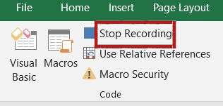completando la grabación de la macro en Excel
