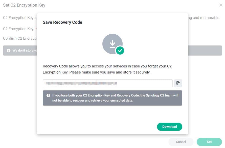 saving the recovery code
