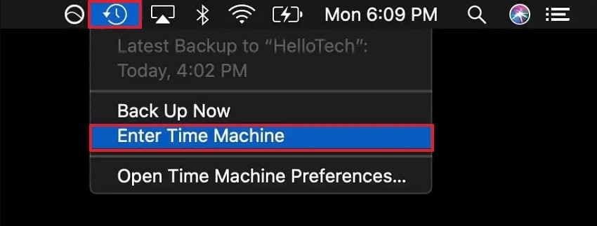 select enter time machine