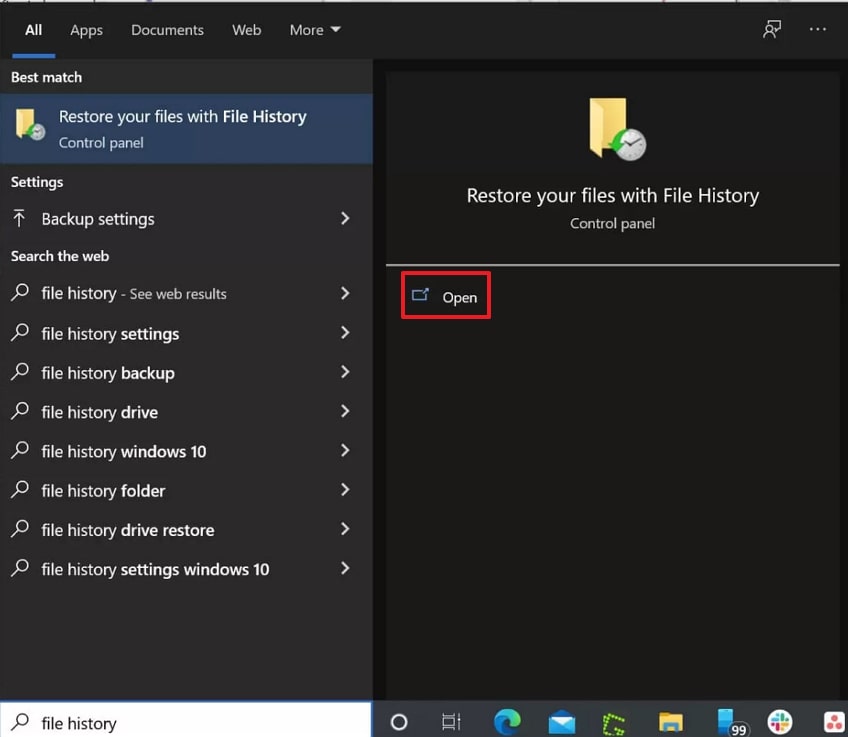 open file history folder