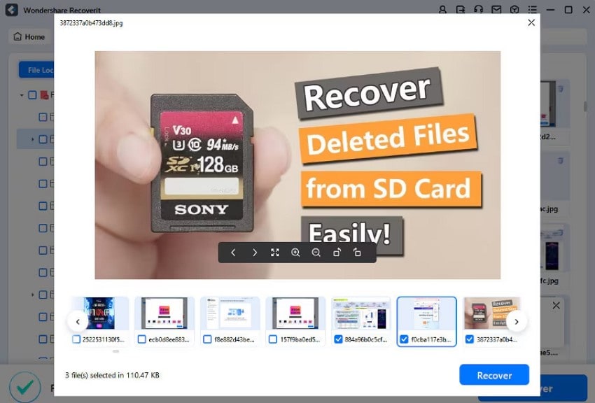 preview results and recover lost files