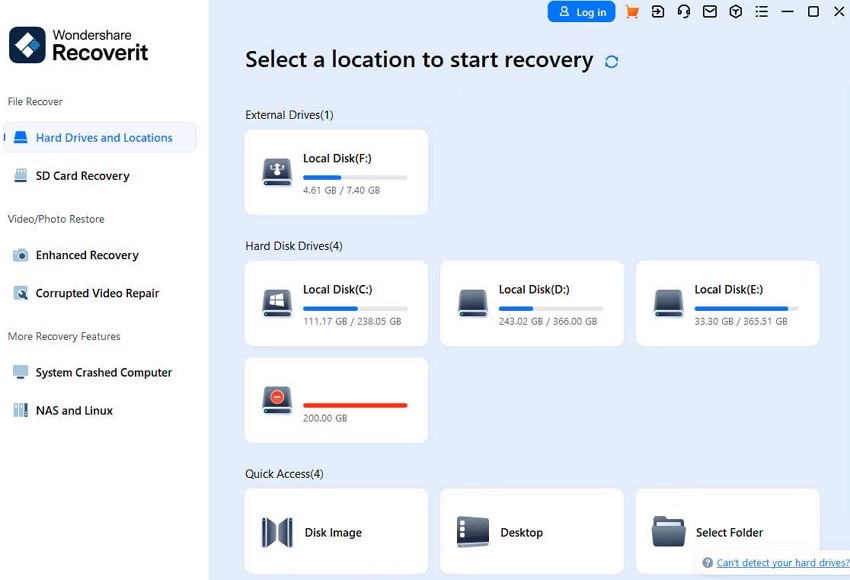 launch recoverit and choose location