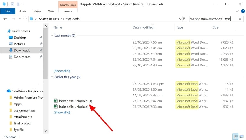 access the auto-saved files