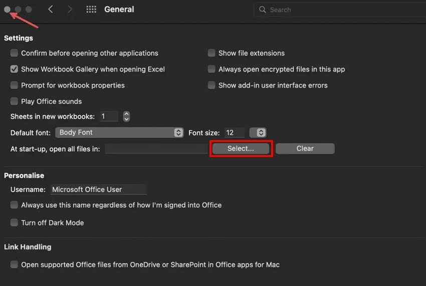select desired file location