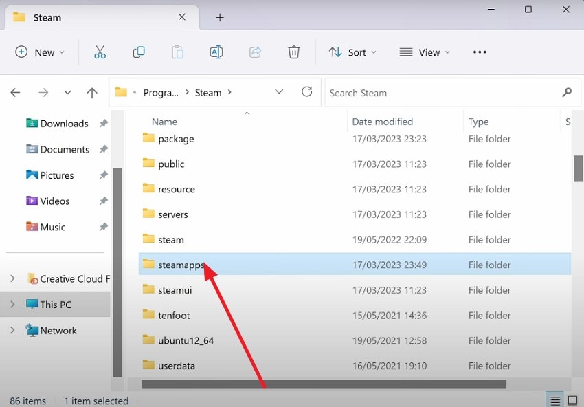 navigate to steamapps folder manually
