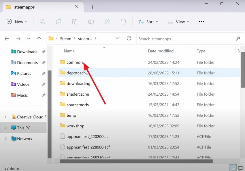 open common folder inside steamapps