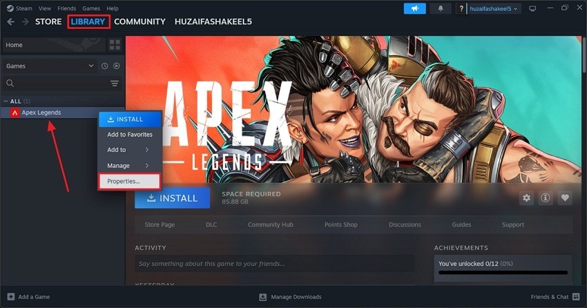 open steam library and properties