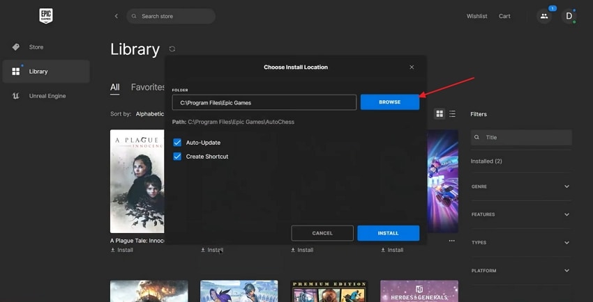 access browse section game