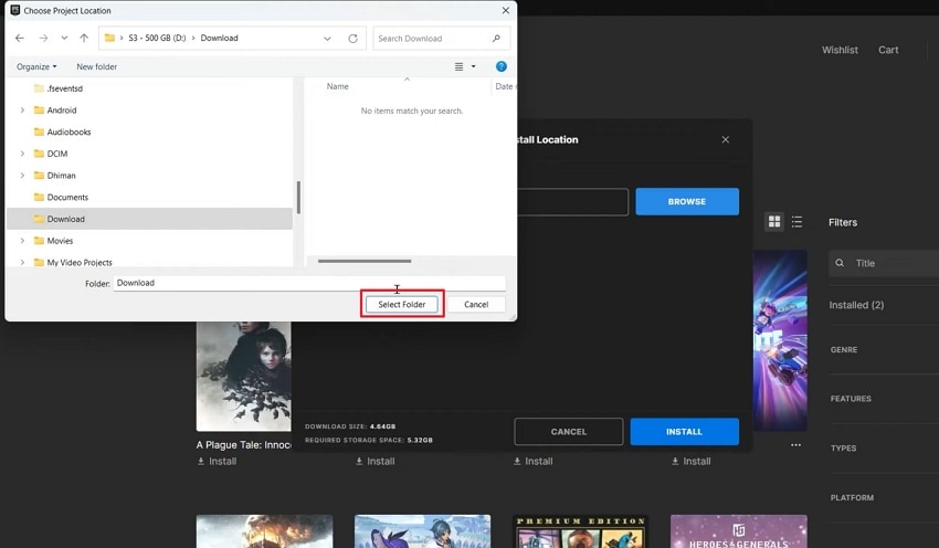 choose new target folder