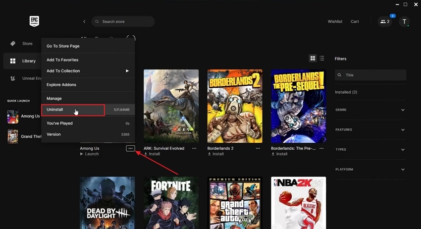 uninstall game epic games