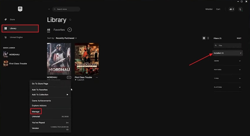 access manage section epic games