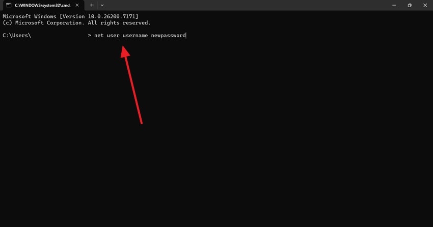 enter password reset command