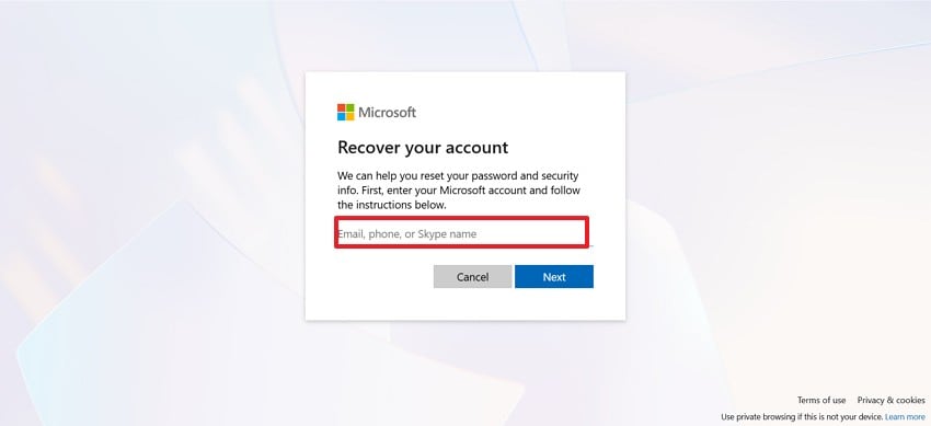 enter email phone or skype name
