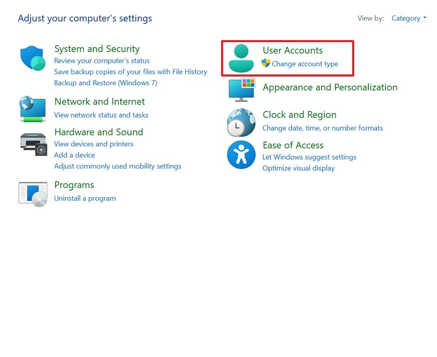 access user accounts in control panel