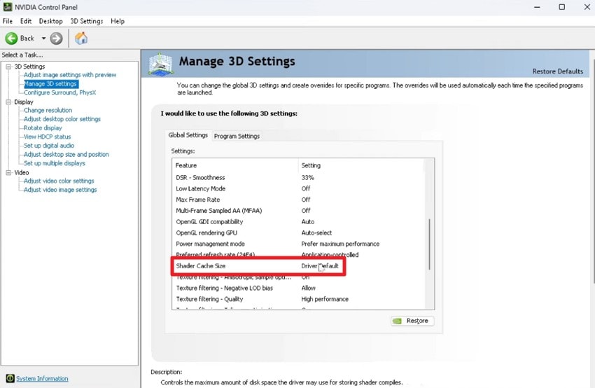 disable shader cache