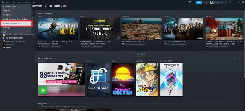 restore steam game backup