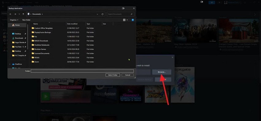 select folder to save file