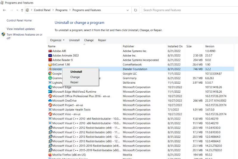 uninstall programs