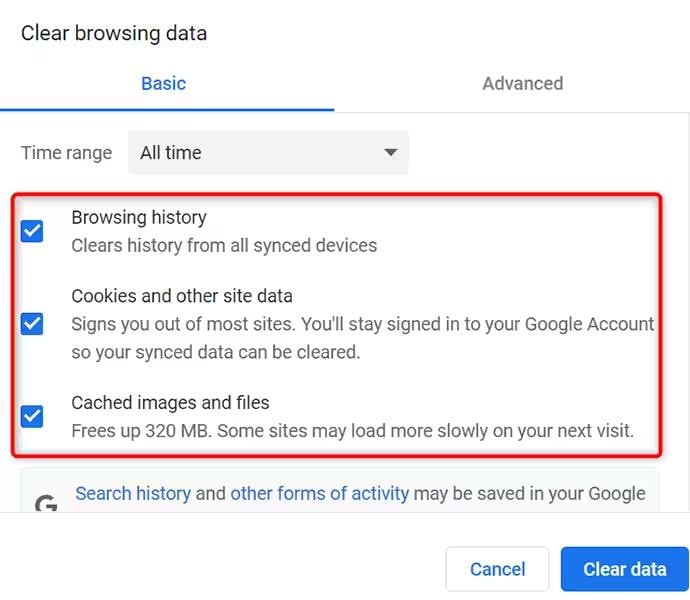 clear browsing history
