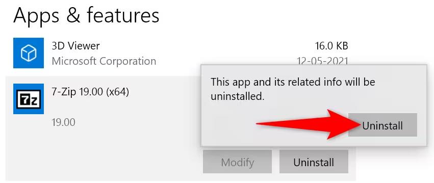 click uninstall