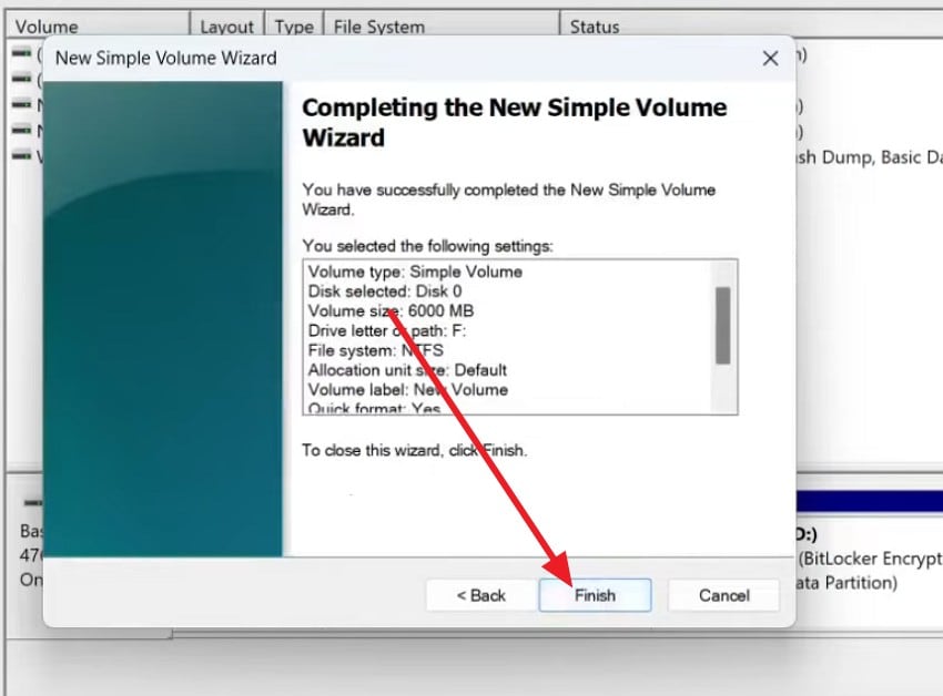 choose the finish option